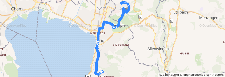 Mapa del recorrido Bus 14: Zug, Gimenen => Inwil bei Baar, Rigistrasse de la línea  en Zugo.
