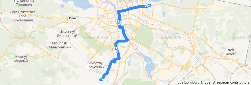 Mapa del recorrido Автобус 077. Высоцкого - Микрорайон Солнечный de la línea  en городской округ Екатеринбург.
