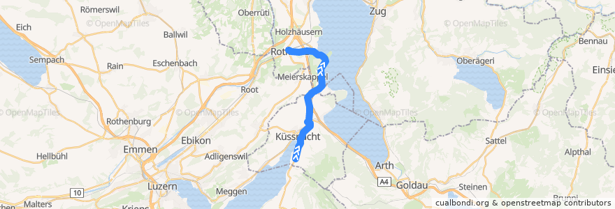 Mapa del recorrido Bus 53: Küssnacht am Rigi, Rotenhofstrasse => Rotkreuz, Bahnhof Süd de la línea  en Schweiz/Suisse/Svizzera/Svizra.
