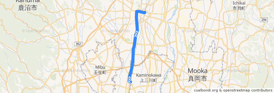 Mapa del recorrido 関東自動車バス[01] 石橋駅⇒宇都宮駅 de la línea  en Тотиги.