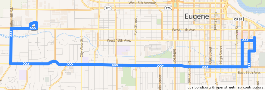 Mapa del recorrido UO/Seneca Station de la línea  en Eugene.