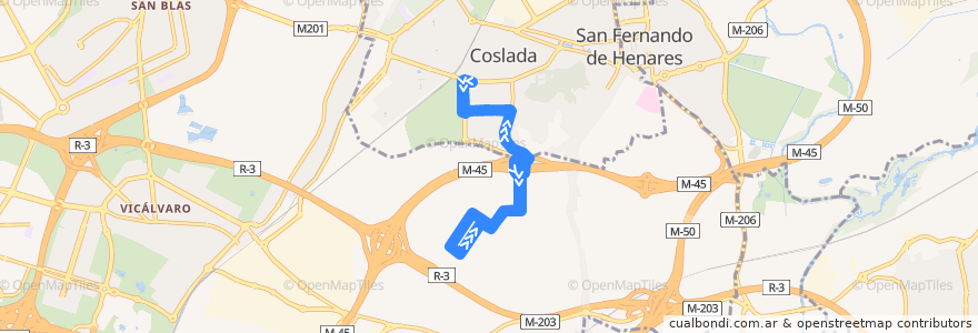 Mapa del recorrido 290 - Madrid (El Cañaveral) - Coslada de la línea  en Comunidade de Madrid.