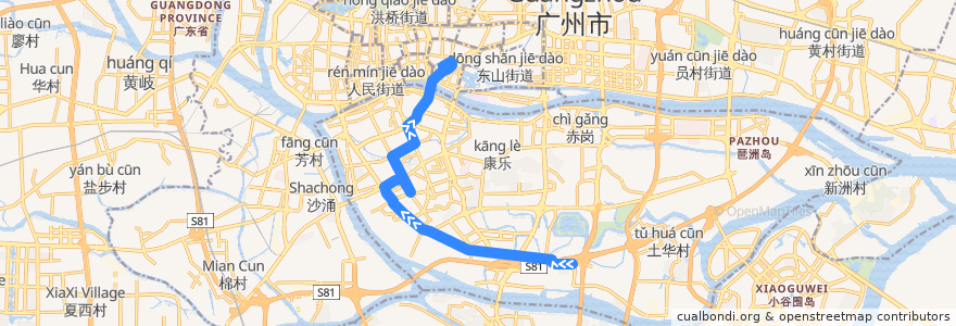 Mapa del recorrido 59路(沥滘总站-白云路总站) de la línea  en District de Haizhu.