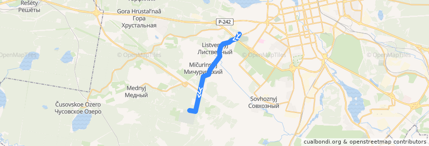 Mapa del recorrido Автобус 63. СТЦ "Мега" — Кладбище Лесное de la línea  en Yekaterinburg Municipality.