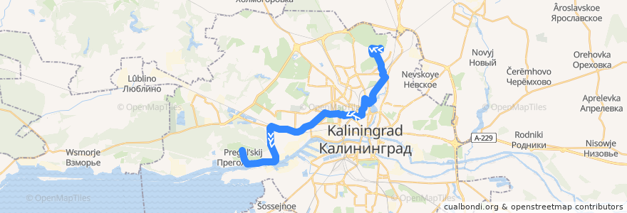 Mapa del recorrido Автобус 14: Северная гора — Посёлок Прегольский de la línea  en городской округ Калининград.