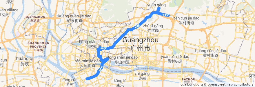 Mapa del recorrido 65路(乐意居花园总站-宝岗大道总站) de la línea  en غوانزو.