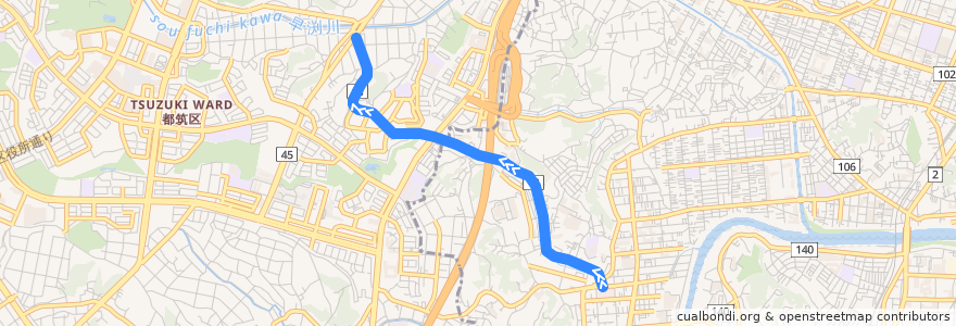 Mapa del recorrido 新羽線 de la línea  en Yokohama.