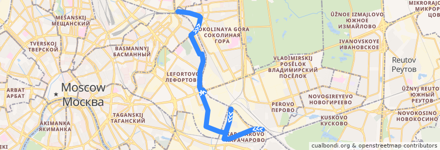 Mapa del recorrido Автобус 59: Карачарово - Электрозаводский мост de la línea  en 莫斯科.