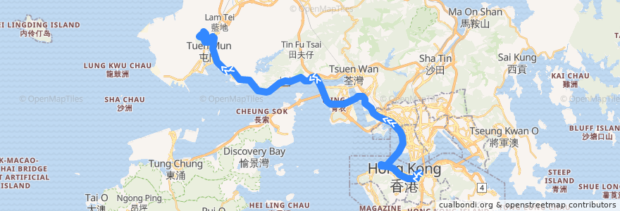 Mapa del recorrido 過海隧巴960線 Cross-harbour Bus 960 (灣仔北 Wan Chai North → 建生 Kin Sang) de la línea  en 香港 Hong Kong.