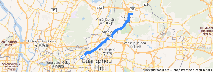 Mapa del recorrido 84路[动物园总站-渔沙坦(旺岗)总站] de la línea  en Distretto di Tianhe.