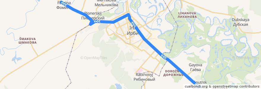 Mapa del recorrido Автобус №166: Спутник — Фомина de la línea  en городской округ Ирбитское.