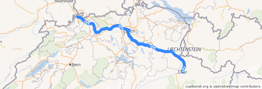 Mapa del recorrido IC 3: Chur - Basel de la línea  en 스위스.