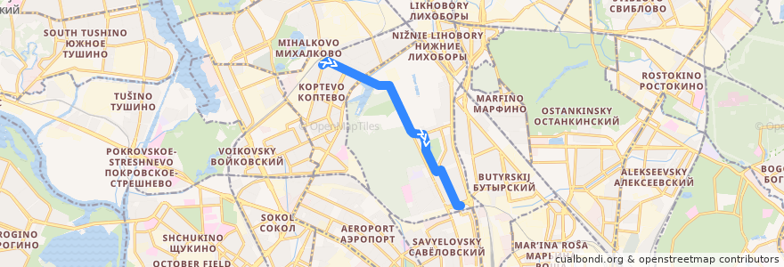 Mapa del recorrido Трамвай №27к: Михалково - Метро «Дмитровская» de la línea  en Northern Administrative Okrug.