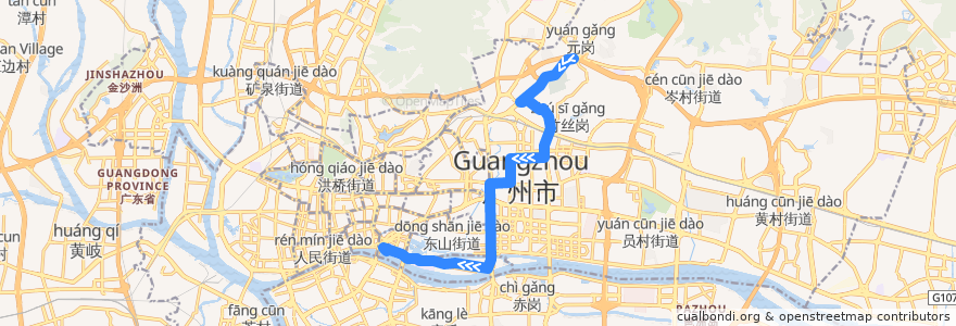 Mapa del recorrido 89路(天河客运站总站-大沙头总站) de la línea  en Cantão.
