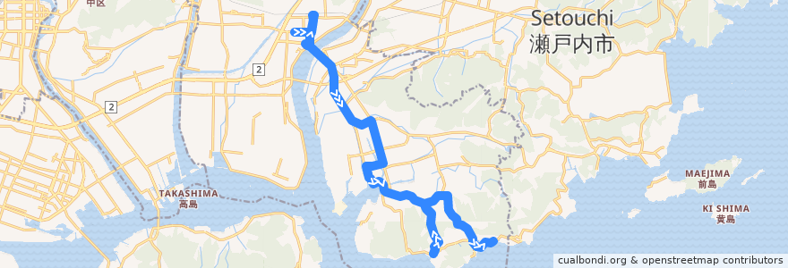 Mapa del recorrido 宝伝線 de la línea  en Higashi Ward.