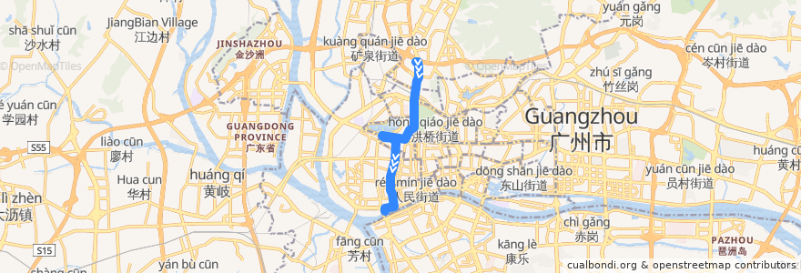 Mapa del recorrido 103路(机场路总站-文化公园总站) de la línea  en Cantão.