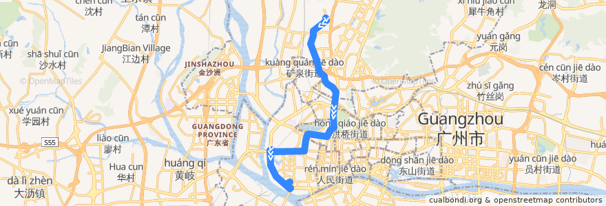 Mapa del recorrido 105路(棠安路总站-黄沙总站) de la línea  en 广州市.