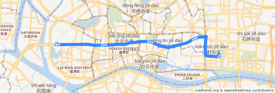 Mapa del recorrido 107路[华成路(高德置地广场)总站-中山八路总站] de la línea  en 广州市.
