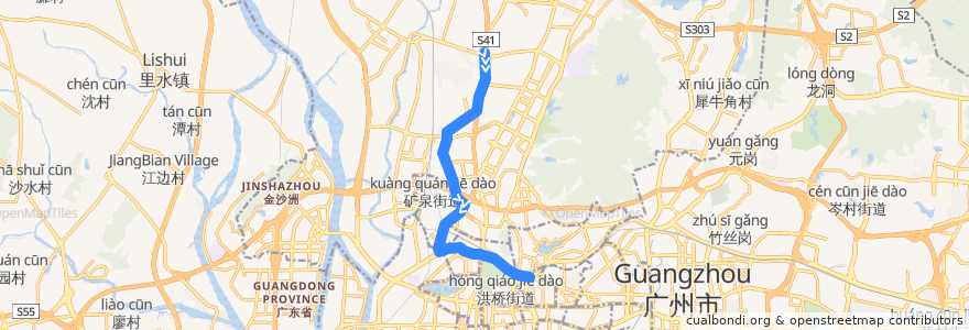 Mapa del recorrido 111路环线上半环(黄石路总站-小北) de la línea  en 广州市.