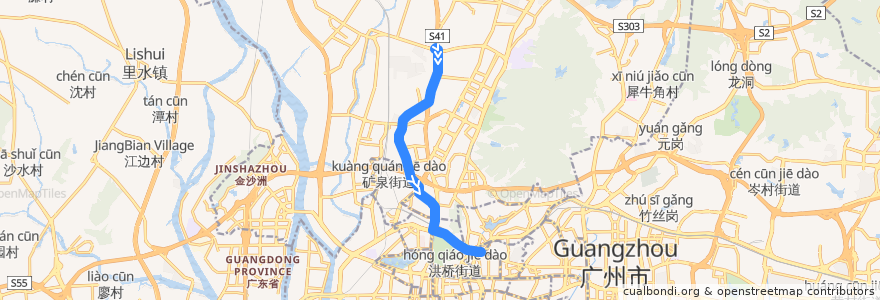 Mapa del recorrido 111路环线下半环(小北-黄石路总站) de la línea  en 广州市.