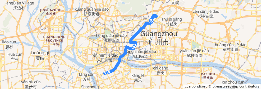 Mapa del recorrido 112路(南田路总站-天平架总站) de la línea  en Guangzhou City.