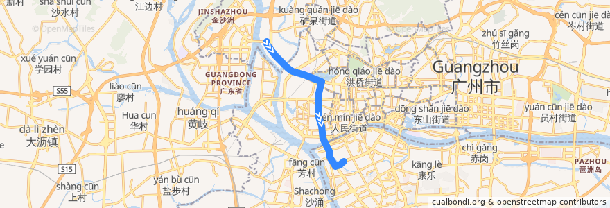 Mapa del recorrido 114路[罗冲围(松南路)总站-南田路总站] de la línea  en Cantão.