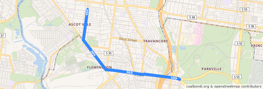 Mapa del recorrido Tram 57a: St Leonards & Union Roads => Boundary & Racecourse Roads de la línea  en 墨爾本.