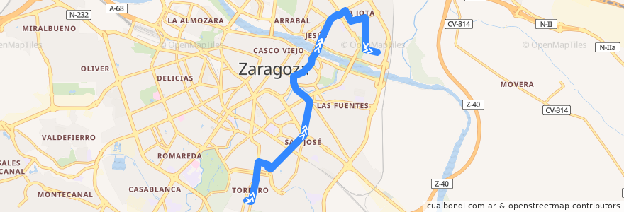 Mapa del recorrido Bus 39: Pinares de Venecia => Vadorrey de la línea  en Saragoça.