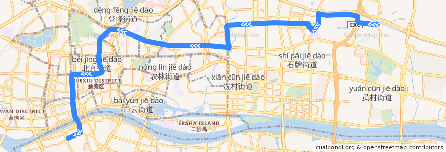 Mapa del recorrido 191路(市红会医院北门总站-华景新城总站) de la línea  en 广州市.
