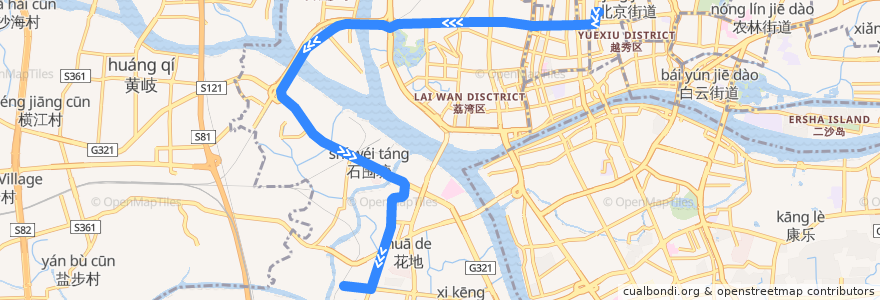 Mapa del recorrido 193路(汾水小区总站-广卫路总站) de la línea  en Distretto di Liwan.