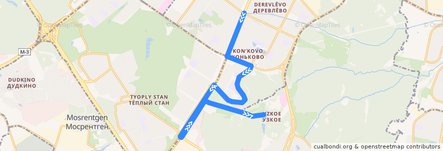 Mapa del recorrido Автобус 49: Метро "Беляево" - Санаторий "Узкое" de la línea  en South-Western Administrative Okrug.