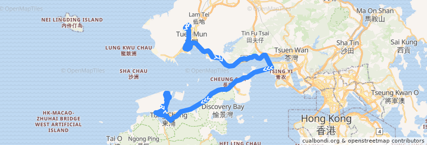 Mapa del recorrido 龍運巴士E33P線 Long Win Bus E33P (寶怡花園 Blossom Garden → 機場 Airport) de la línea  en 香港 Hong Kong.
