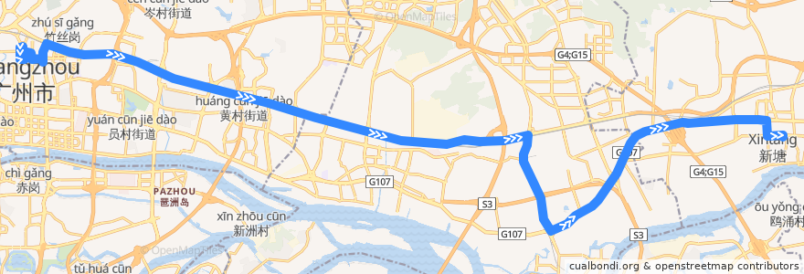 Mapa del recorrido 214路(广州火车东站总站-新塘总站) de la línea  en 广州市.