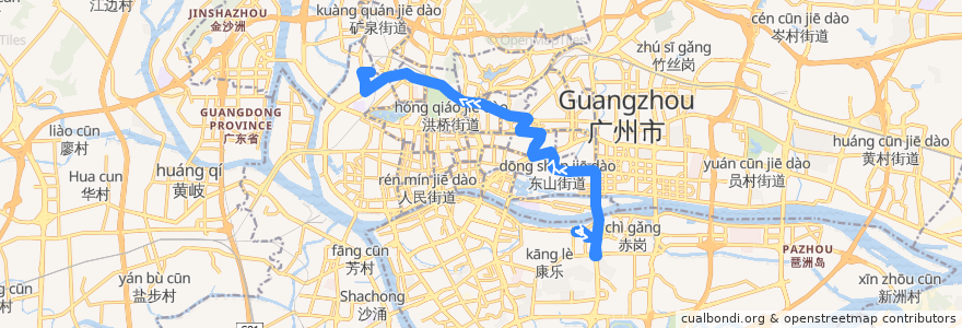 Mapa del recorrido 225路(滨江东路总站-机务段总站) de la línea  en غوانزو.