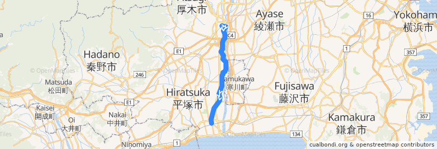 Mapa del recorrido 平塚53系統 de la línea  en Prefettura di Kanagawa.