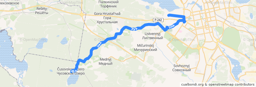 Mapa del recorrido Автобус 95. Чусовское озеро - Радиоколледж de la línea  en Yekaterinburg Municipality.