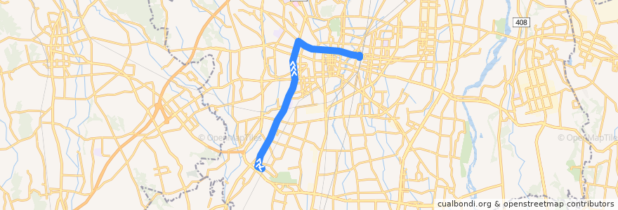 Mapa del recorrido 西川田駅⇒桜通り⇒宇都宮駅 de la línea  en 宇都宮市.