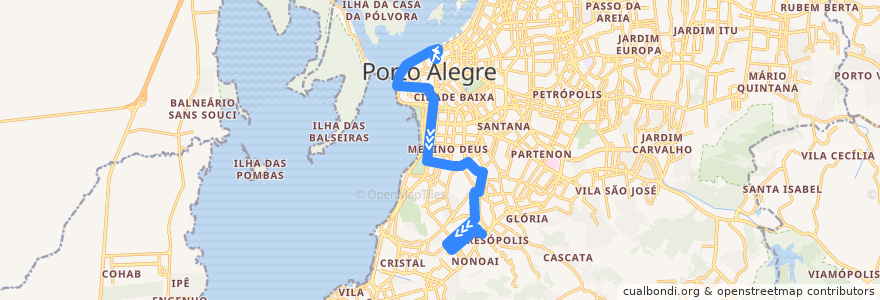 Mapa del recorrido Alto Teresópolis de la línea  en بورتو أليغري.