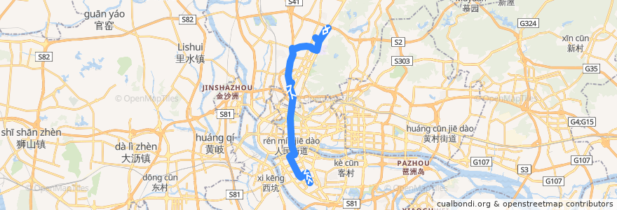 Mapa del recorrido 244路[江南大道南总站-黄石东(白云尚城)总站] de la línea  en 广州市.