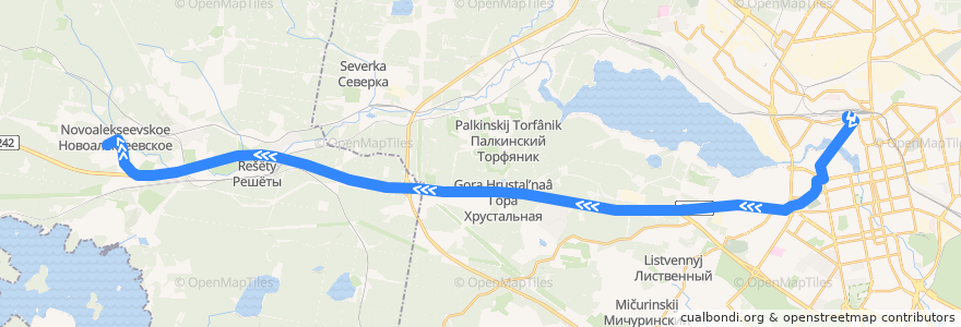 Mapa del recorrido Автобус 152. Екатеринбург - Новоалексеевское de la línea  en スヴェルドロフスク州.