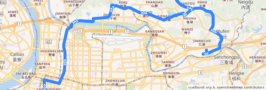 Mapa del recorrido 臺北市 247 東湖-衡陽路 (往東湖) de la línea  en Taipei.