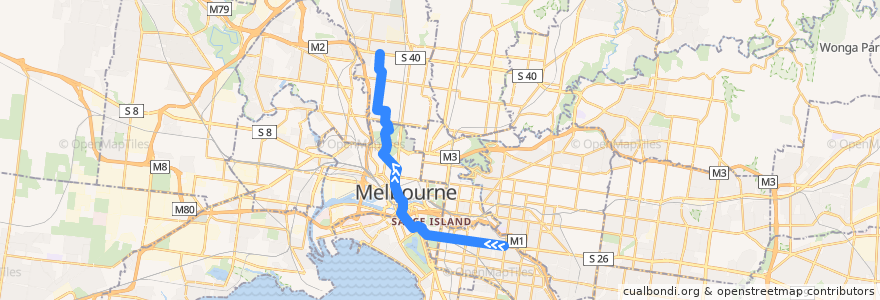 Mapa del recorrido Tram 58: Toorak => West Coburg de la línea  en ملبورن.