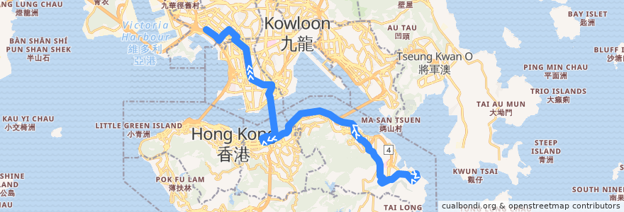 Mapa del recorrido 過海隧巴118線 Cross-harbour Bus 118 (小西灣（藍灣半島） Siu Sai Wan (Island Resort) → 長沙灣（深旺道） Cheung Sha Wan (Sham Mong Road)) de la línea  en 香港 Hong Kong.