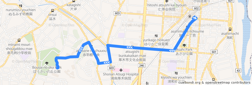 Mapa del recorrido 厚木109系統 de la línea  en Ацуги.