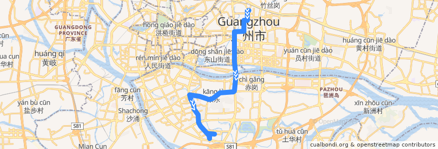 Mapa del recorrido 263路(广州火车东站总站-盈丰路总站) de la línea  en غوانزو.
