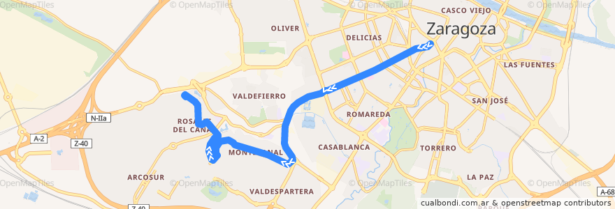 Mapa del recorrido Bus 41: Puerta del Carmen => Rosales del Canal de la línea  en سرقسطة.