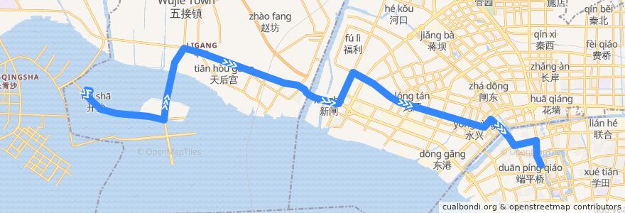 Mapa del recorrido 601路: 开沙村公共服务中心 => 盆景园 de la línea  en 南通市.