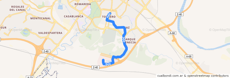Mapa del recorrido Bus C4: Plaza de las Canteras => Puerto Venecia de la línea  en Сарагоса.