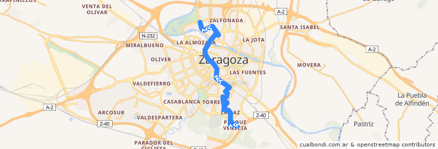 Mapa del recorrido Bus 23: Parque Venecia => Ciudad de la Justicia de la línea  en Saragozza.
