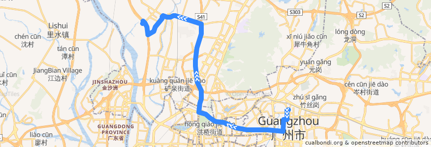 Mapa del recorrido 280路[广州火车东站总站-凰岗(锦东服装城)总站] de la línea  en 广州市.